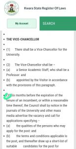 Screenshot of the Kwara State University Law 2008, as amended, and signed by the former governor Abubakar Bukola Saraki| Credit: Kwara State Register of Laws website